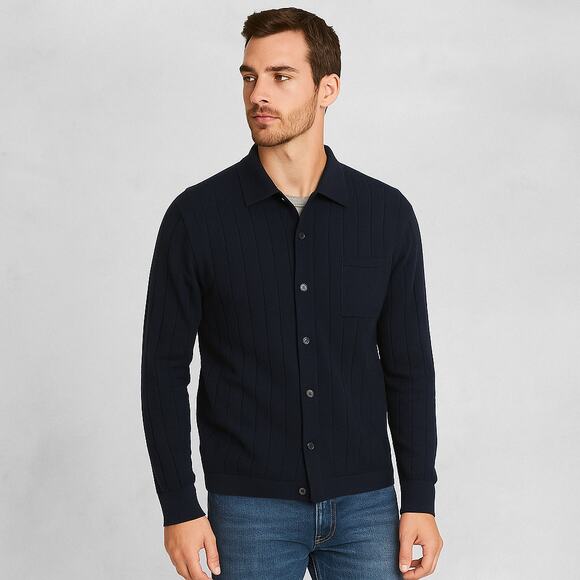 Banana Republic Merino Wool Men’s Cardigan with Collar – Navy – Size L - Picture 3 of 6